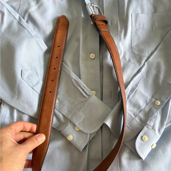 Boys Blue 2 Piece Suit Set with Brooks Brothers Shirt and Brown Belt - Picture 4 of 7